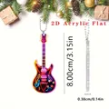 Miniature 2D acrylic guitar hanging ornament with colorful neon patterns and ball chain - Neon Style
