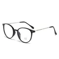 Ultralight round frame anti-blue light glasses with glossy black frames and metal temples - Glossy Black - Silver / Non-Prescription Blue Light Blocking