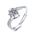 Adjustable silver moissanite ring featuring a crossover band and central round diamond - Silver Crossover Band Style(GL0014)