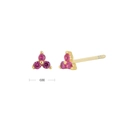 Detail of 4mm gold clover stud earrings featuring three vibrant pink gemstones - 18K Gold Plated 925 Silver - Pink Zirconia