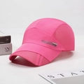 Breathable bright pink sports sun hat with mesh panels and silver metal SPORTS logo - Adjustable / Rose Red