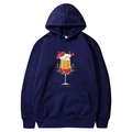 Dunkelblauer Kapuzenpullover mit Santa's Shandy Feiertagsdruck und Kordelzug-Kapuze - S / Marineblau - Santa's Shandy Druck (29)