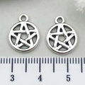 Silver alloy pentagram star pendant with circular frame and size scale measurement - Round Pentagram 12x14.5mm