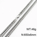 Collier gourmette en acier titane argenté, taille 650x6mm avec fermoir mousqueton - 6mm*650mm(KN232804-ZZ)