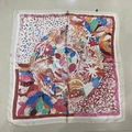 Colorful graffiti print silk square scarf featuring vibrant floral and letter patterns - Graffiti Red Flower Pink Square Scarf / 65