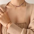 Rainbow gemstone jewelry set with colorful square zircon necklace and bracelet in gold - Multicolor Zirconia Necklace
