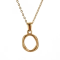 Minimalist golden bamboo texture round necklace pendant with delicate cable chain - Letter O