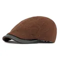 Classic dark brown wool beret with black leather brim in vintage British style - Adjustable / Coffee