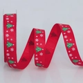 Nastro di Natale rosso con alberi verdi e fiocchi bianchi per confezioni regalo - 1cm*5 Yard / Albero di Natale rosso