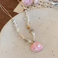 Détail du collier de perles fait main avec pendentif étoile de mer rose et perles - 8# Collier-Rose (Coquillage rose perle style corde tressée)
