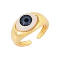 Micro-set copper evil eye ring with neon blue enamel finish and adjustable gold band - Grey Blue - Evil Eye