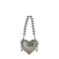 Metallic silver heart-shaped clutch bag with large pearl bead handle and shell texture - Bead Handle / Silver