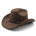 Cappello da cowboy western classico in camoscio marrone scuro con cinturino in pelle nera - M (56-58cm) / Marrone (Camoscio)