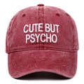 Casquette baseball rouge délavée vintage avec broderie blanche CUTE BUT PSYCHO - Taille unique / Bordeaux
