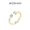 Minimalistischer vergoldeter S925 Silberring mit zwei Diamanten im Prinzess-Schliff - US-Größe 5 / Gold