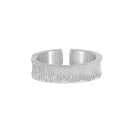 Verstellbarer S925 Sterlingsilber Ring, breit mit gebürsteter Baumrinden-Struktur - Mattierter schmaler Stil (JF1259) / Einstellbar Offen