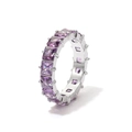 Elegant silver titanium steel ring featuring a full band of square purple zircons - Platinum Plated - Purple Zirconia