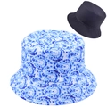 Detalle del sombrero de pescador tie-dye con costuras reforzadas y opción reversible - Tie-dye Degradado Azul Blanco (Gorro Pescador-35)