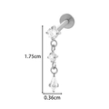 F136 titanium silver labret stud with hanging clear zircons, 1.75cm height piercing jewelry - Triple Stone Chain with Kite Charm (T2536-9# Silver)