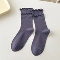 Women's crew socks in greyish purple with double layer ruffle trim design - Twilight Purple