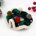 Chouchou Noël Pompom Perle Vert Foncé