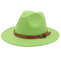 Grass green wool fedora hat with brown leather belt and metallic rivets detail - Fruit Green (2 Studs)