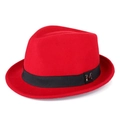 Rode wollen fedora hoed met zwart lint en metalen M-gesp voor herfst en winter - M (56-58cm) / Rood