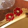 Detail of red enamel flower earrings with gold trim on vintage textured background - Red Flower Style (18#)