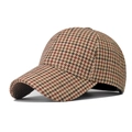 Retro-Baseballkappe mit Hahnentrittmuster aus dickem Wollstoff in Braun und Dunkelrot - M (56-58cm) / Verdicktes Rotes Hahnentrittmuster