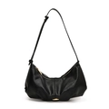 Sac hobo noir plissé avec des détails métalliques ovales dorés et une bandoulière - Noir