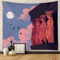 Arazzo decorativo con Cariatidi greche e luna in una stanza dal design contemporaneo - 73X95CM / Tessuto spazzolato
