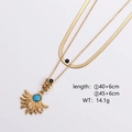French retro gold double layer stainless steel necklace with sun flower turquoise pendant - Sunflower Turquoise Double Layer Style / Gold