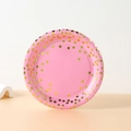 Piatto di carta rosa da 7 pollici con pois in lamina d'oro per festa di compleanno - Pois Rosa