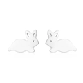 Macro detail of polished stainless steel rabbit stud earrings with silver mirror finish - Minimalist Solid Style (163) / Steel
