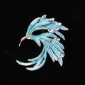 Elegant turquoise enamel feather brooch with sparkling rhinestones for coats and suits - 311# Blue Feather