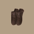 Dark brown low cut cotton socks featuring a white minimalist embroidered smiley face pattern - One Size / Coffee [Smile]
