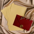 Vintage red linen textured envelope with golden wax seal and matching ruled paper set - 3 Deep Red Envelopes + 10 Kraft Papers + 3 Seals (Soft Glue) / Dark Red