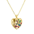 Gold hollow heart pendant necklace with colorful zircon stones on white background - Teardrop Round Zircon Heart / Gold-Multicolor Zirconia