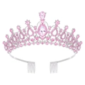 Elegant silver crown tiara with pink crystals and heart design for weddings - Pink with White Rhinestones