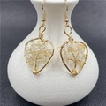Handmade gold wire-wrapped Tree of Life earrings with natural yellow crystal stones - Citrine