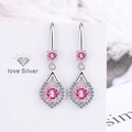Pink round-cut cubic zirconia drop earrings in silver rhodium plated rhombus frame - Pink Diamond Earrings Led-108