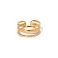Anello aperto a tre strati in acciaio inossidabile placcato oro 18k con trama martellata - Stile Martellato Multistrato Dorato (SR23031701G)