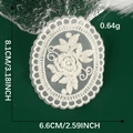Detailed cream lace flower embroidery patch with size measurements 8.1cm by 6.6cm - Off-white Oval Floral Style (02)