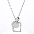 Minimalist silver titanium steel necklace featuring square frame and round disc pendant - Silver Round Plate Square Frame Style (KN251302-Z)