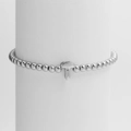 Minimalist silver beaded bracelet with a polished T letter charm for daily wear - Silver T