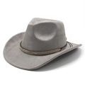 Dettaglio macro del cappello western in finta pelle grigia con fascia decorativa - M(56-58cm) / Grigio