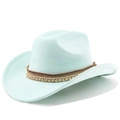 Detail of mint green western fedora hat featuring pearl and braided decorative band - M (56-58cm) / Mint Green