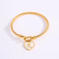 Bracciale a cavo intrecciato dorato con ciondolo a cuore e lettera R decorata - Lettera R
