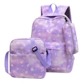 Three-piece school backpack set featuring purple starry sky print with crossbody bag and pouch - Purple Starry Sky 3-Piece Set / Purple 3-Piece Set