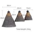 Three-piece set of grey woven paper rope conical lampshades in small, medium, and large sizes - 3-Piece Set (Bulb Not Included)